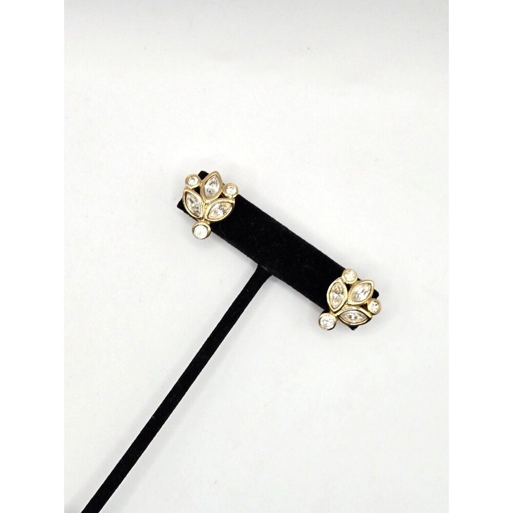 Christian Dior Signed Crystal Rhinestone Gold Plated stud Earrings Rare design - Picture 5 of 7
